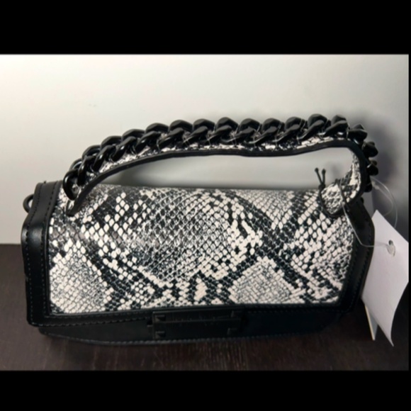 Nicole Miller Snakeskin Mini Crossbody/Handbag/Purse Black/White - Picture 3 of 16